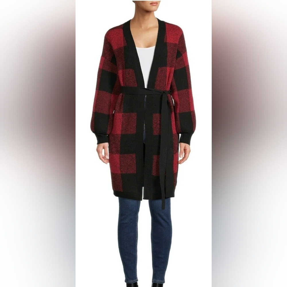 Time and Tru Red and Black Knit Sweater